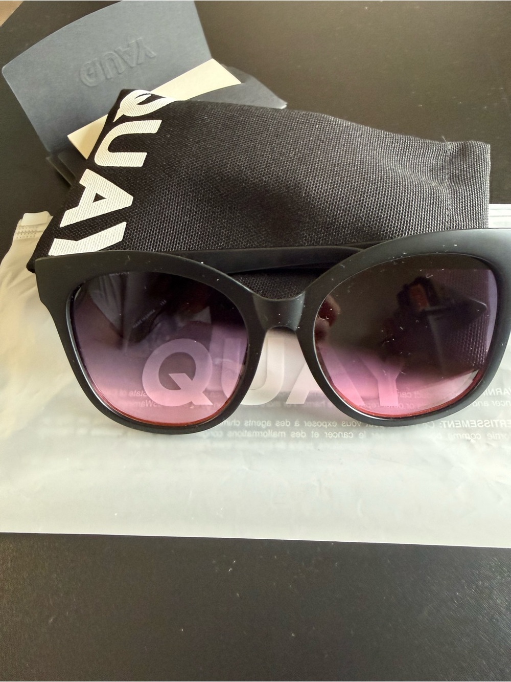 Quay Australia Black Frame Sunglasses with Pink Gradient Lenses